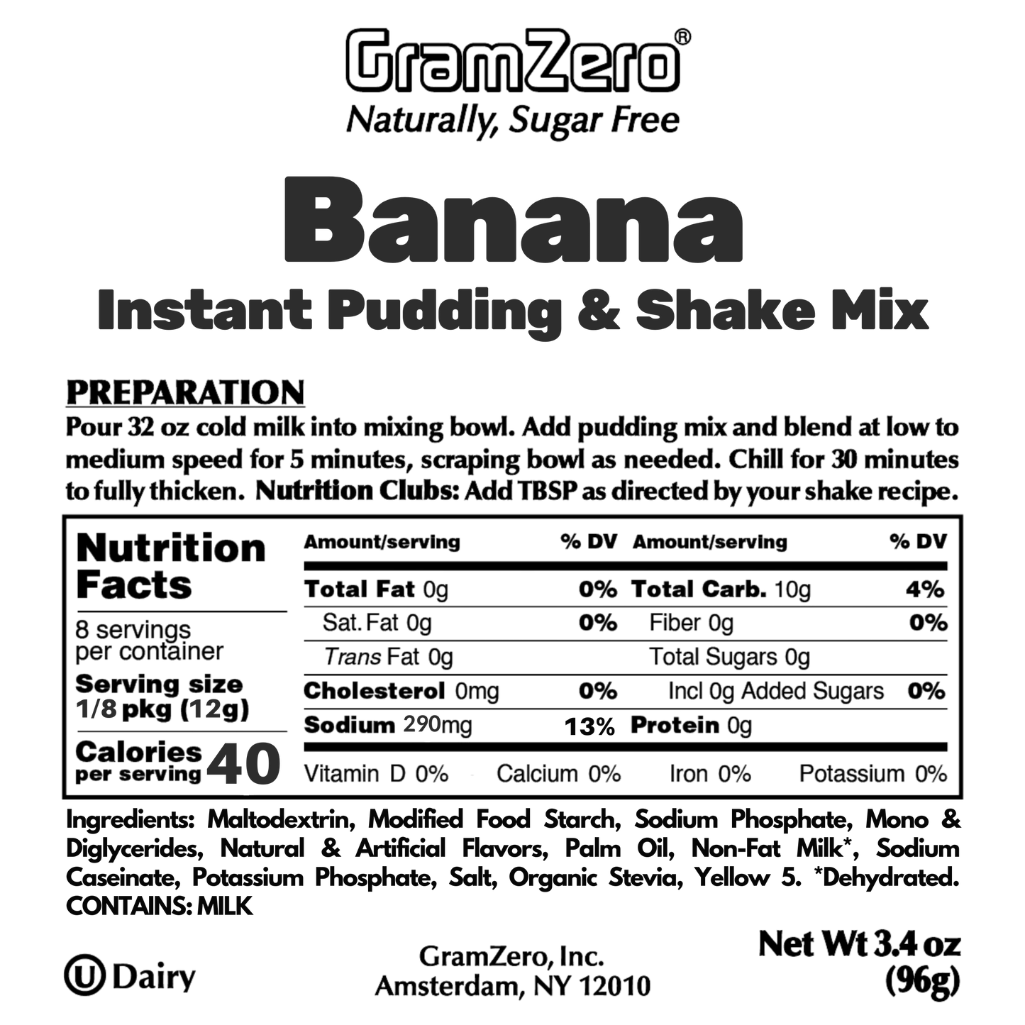 BANANA Sugar Free Pudding Mix, Stevia Sweetened, Great For Nutrition Club Shakes, 3.4 Oz