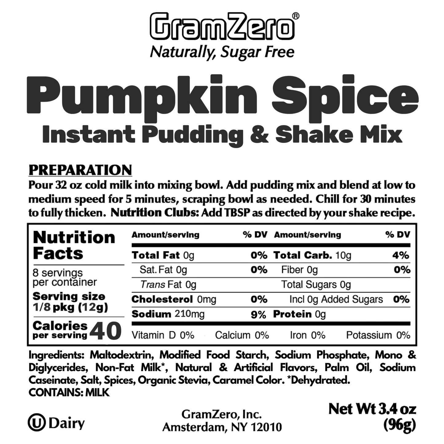 PUMPKIN SPICE Sugar Free Pudding Mix, Stevia Sweetened, Great For Nutrition Club Shakes, 3.4 Oz