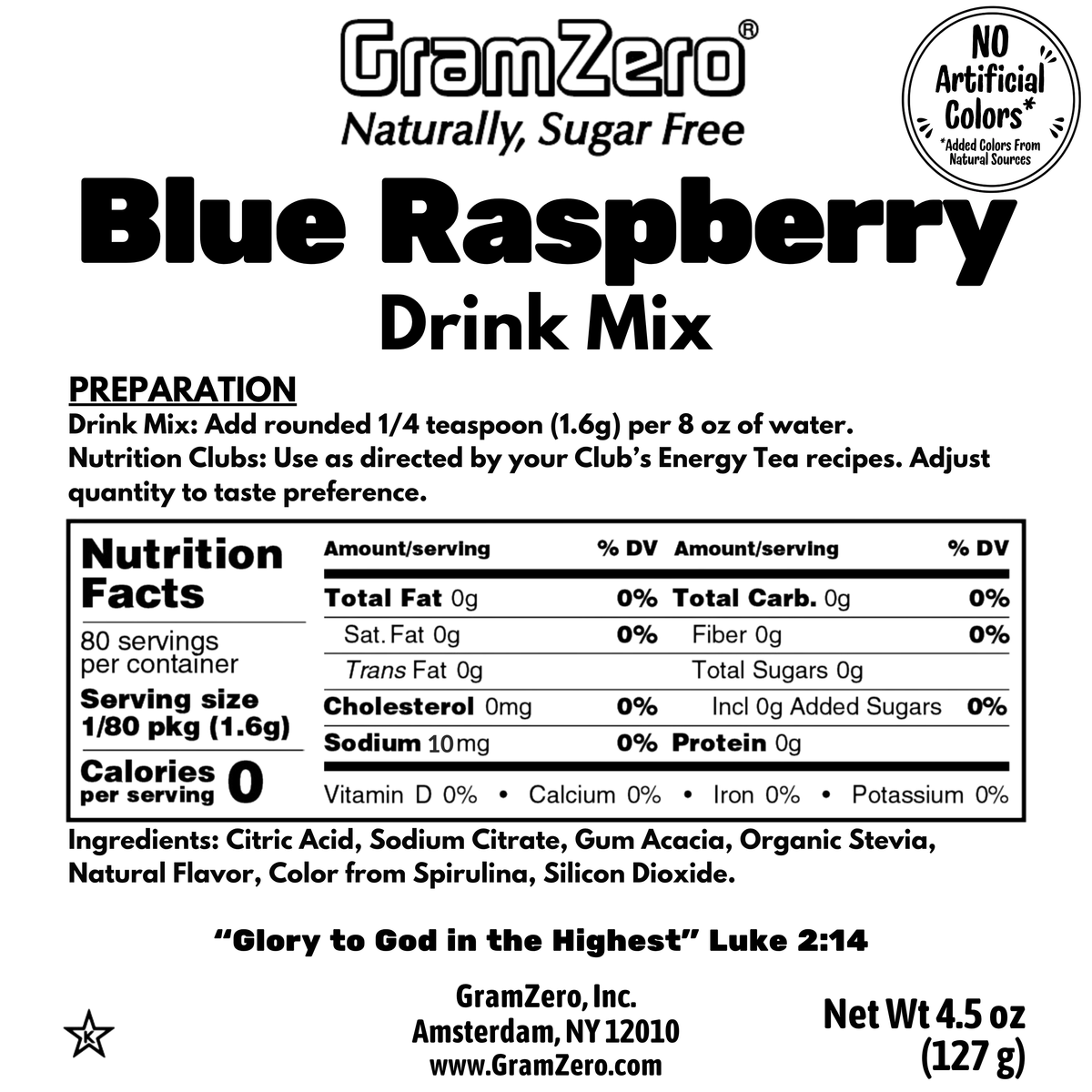 BLUE RASPBERRY 2GO Sticks - Sugar Free Drink Mix with Natural Colors and Flavors: 10 Pack - Great for Loaded Tea Kits