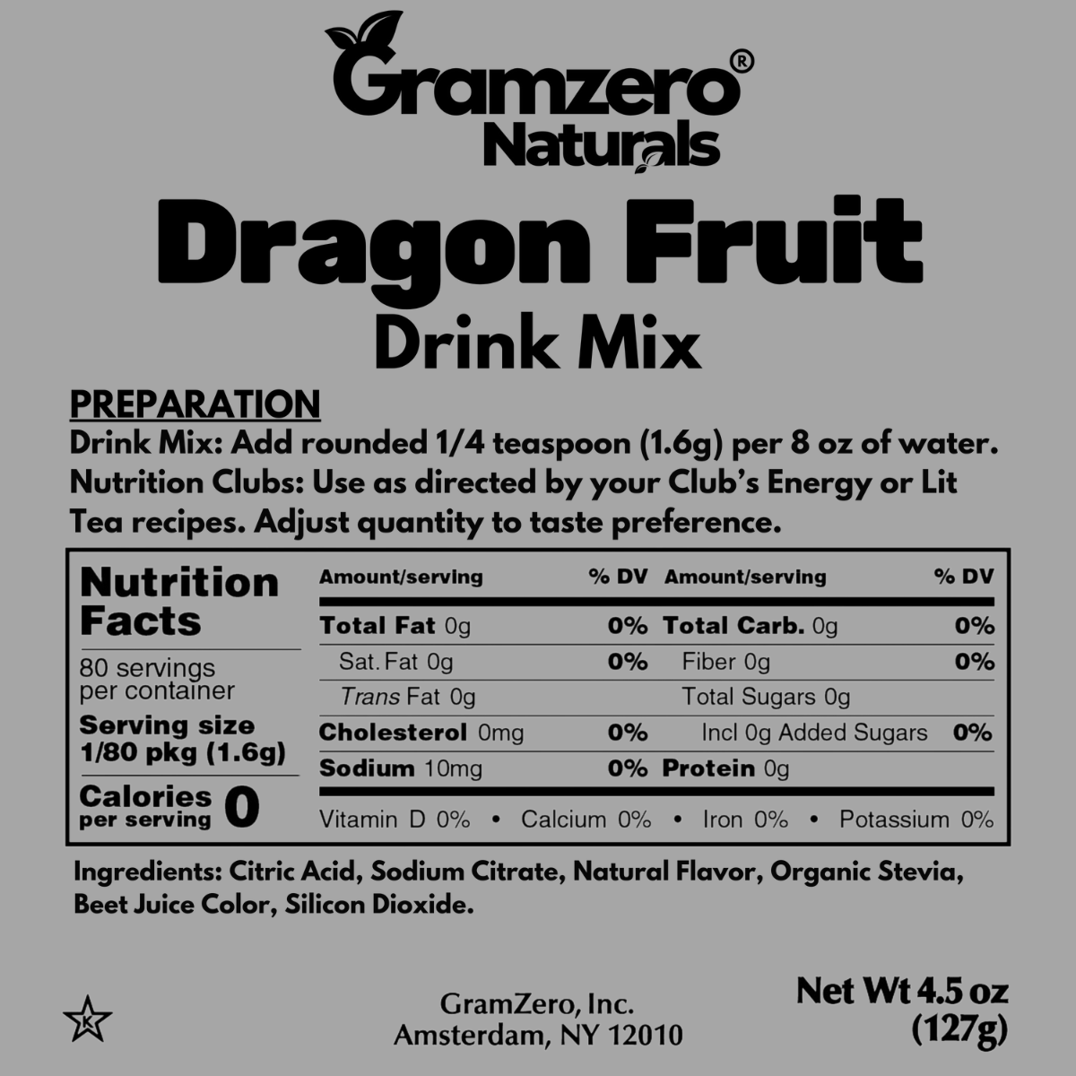 DRAGON FRUIT ALL NATURAL Sugar Free Drink Mix Stevia Sweetened 4.5oz