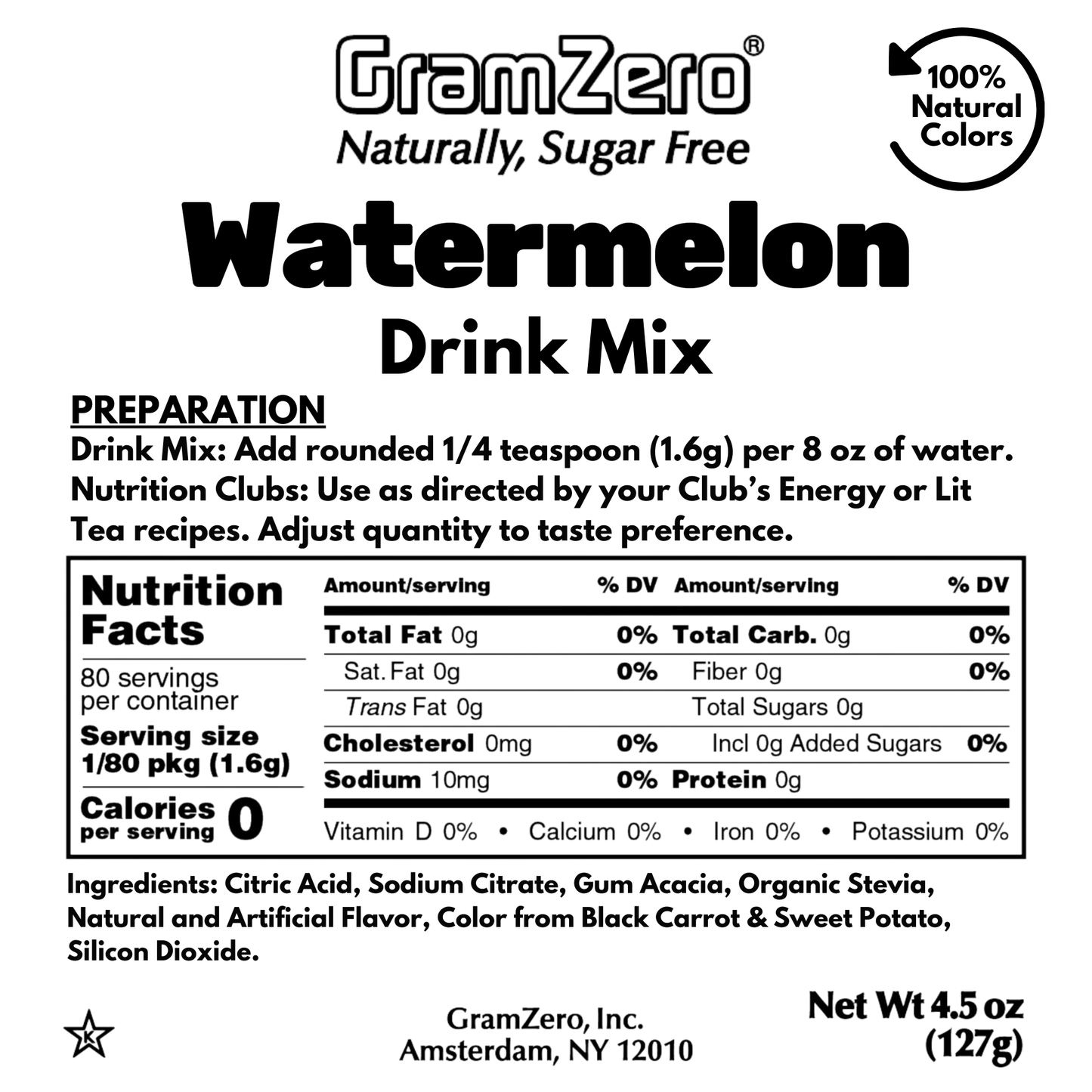 WATERMELON Zero Calorie Sugar Free Drink Mix with Natural Color, Stevia Sweetened, Great for Loaded Tea, 4.5 Oz