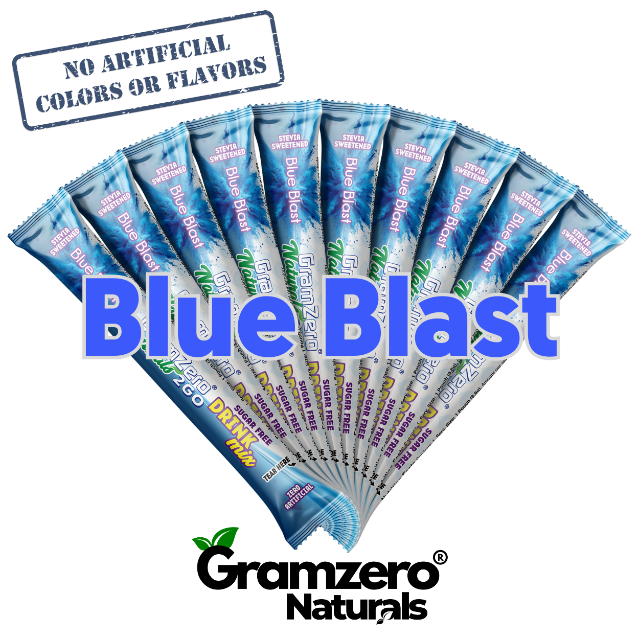 BLUE BLAST ALL NATURAL 2GO Sugar Free Drink Mix Sticks: 10 Pack - Great for Loaded Tea Kits