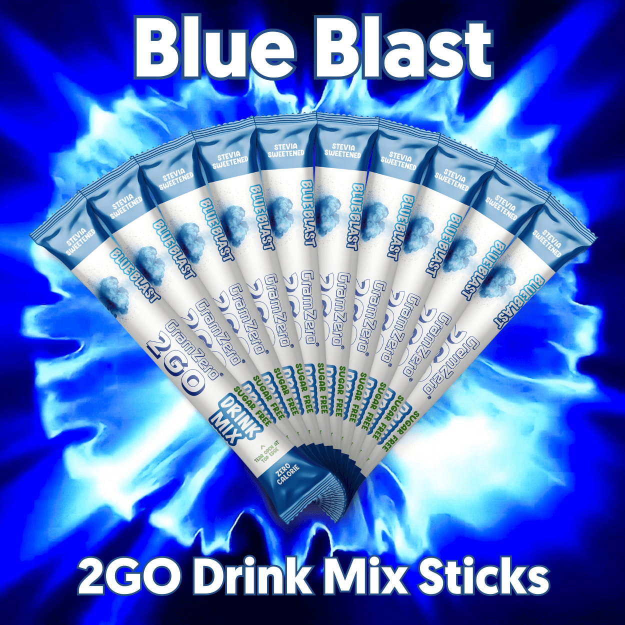 BLUE BLAST 2GO Sugar Free Drink Mix Sticks: 10 Pack ~ Great for Loaded Tea Kits