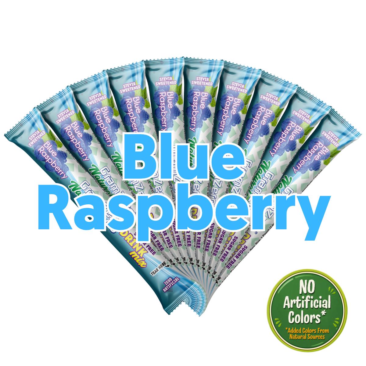 BLUE RASPBERRY 2GO Sticks - Sugar Free Drink Mix with Natural Colors and Flavors: 10 Pack - Great for Loaded Tea Kits