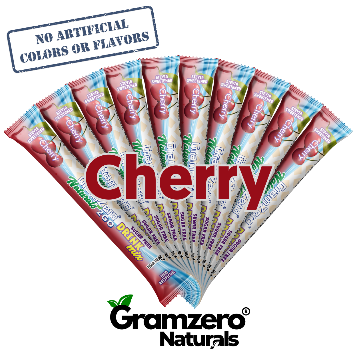 CHERRY ALL NATURAL 2GO Sugar Free Drink Mix Sticks: 10 Pack - Great for Loaded Tea Kits