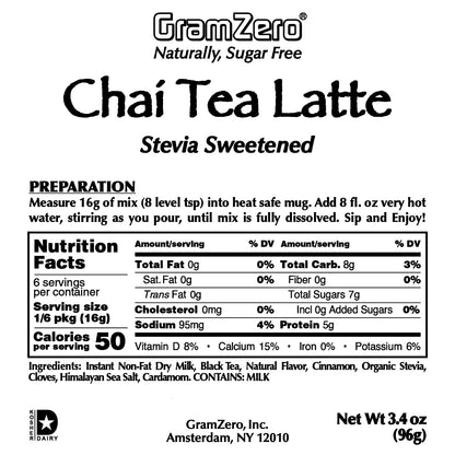 CHAI TEA LATTE Instant Dissolve Hot Beverage Mix ~ Stevia Sweetened Only ~ 3.4 Oz