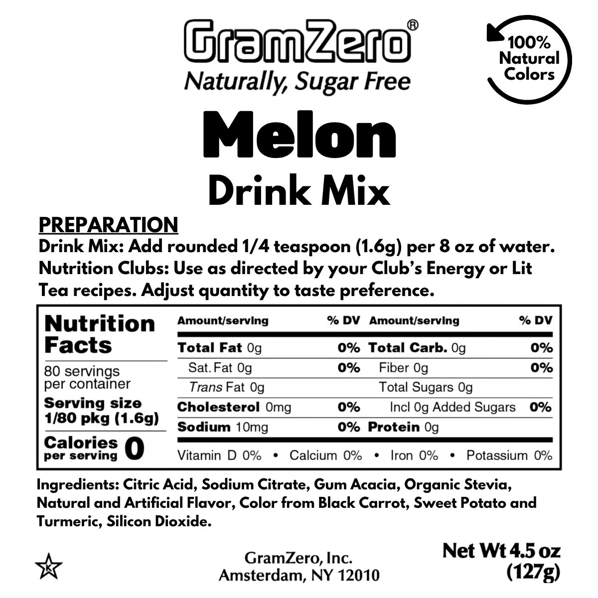 MELON Zero Calorie Sugar Free Drink Mix with Natural Color, Stevia Sweetened, Great for Loaded Tea, 4.5 Oz