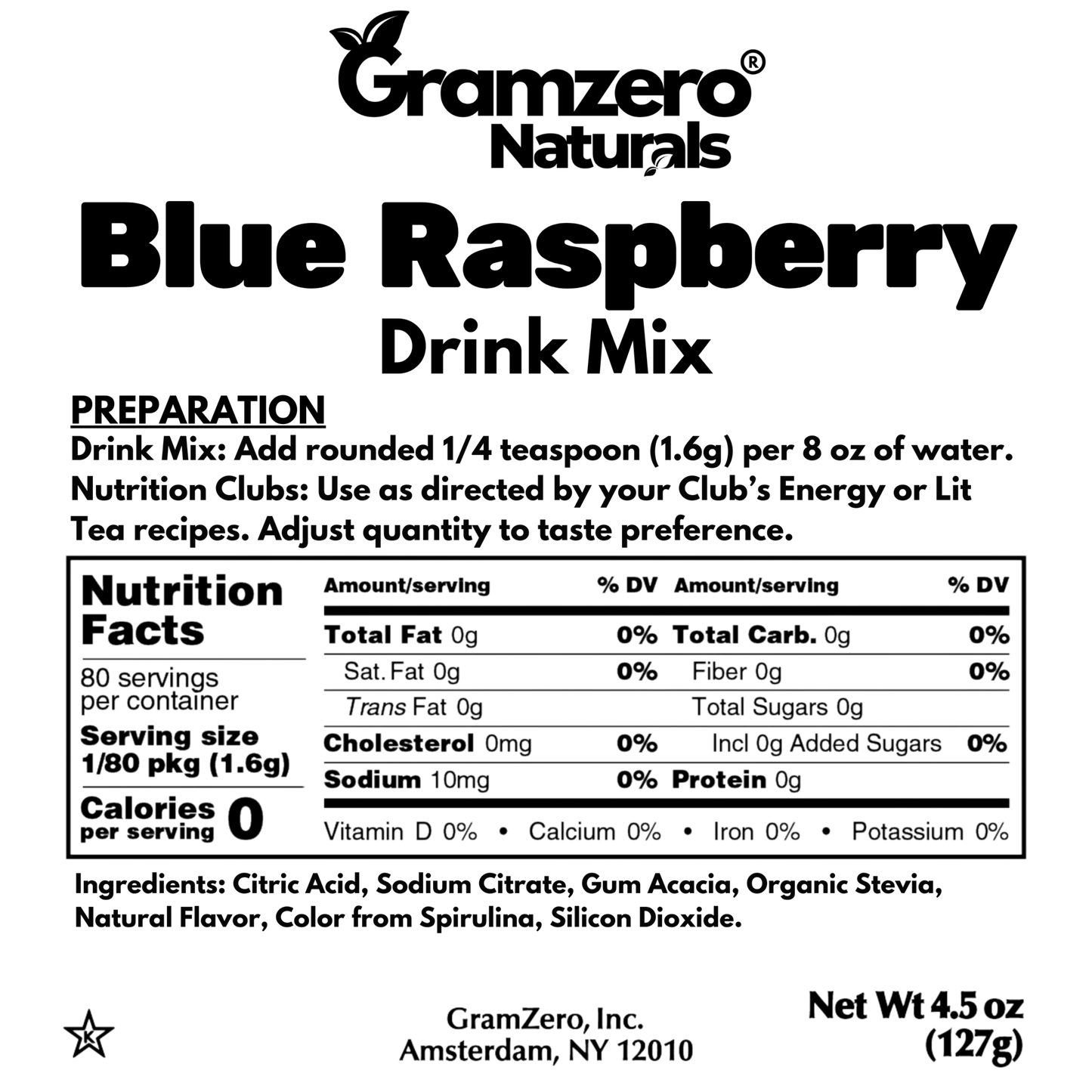 BLUE RASPBERRY ALL NATURAL 2GO Sugar Free Drink Mix Sticks: 10 Pack - Great for Loaded Tea Kits