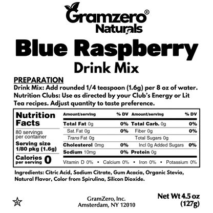 BLUE RASPBERRY ALL NATURAL 2GO Sugar Free Drink Mix Sticks: 10 Pack - Great for Loaded Tea Kits