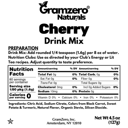 CHERRY ALL NATURAL 2GO Sugar Free Drink Mix Sticks: 10 Pack - Great for Loaded Tea Kits
