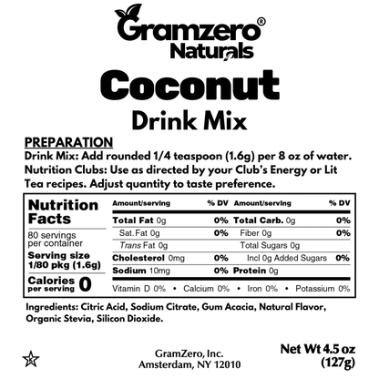 COCONUT ALL NATURAL 2GO Sugar Free Drink Mix Sticks: 10 Pack - Great for Loaded Tea Kits