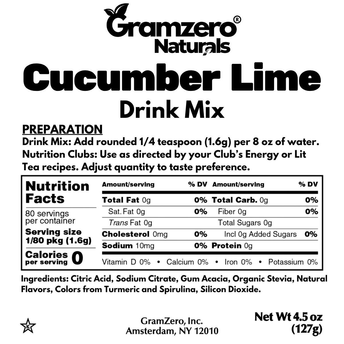 CUCUMBER LIME ALL NATURAL Sugar Free Drink Mix Stevia Sweetened 4.5oz