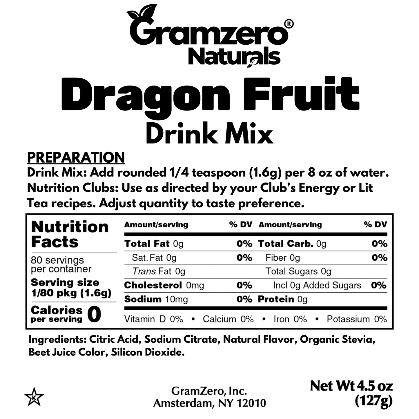 DRAGON FRUIT ALL NATURAL 2GO Sugar Free Drink Mix Sticks: 10 Pack - Great for Loaded Tea Kits