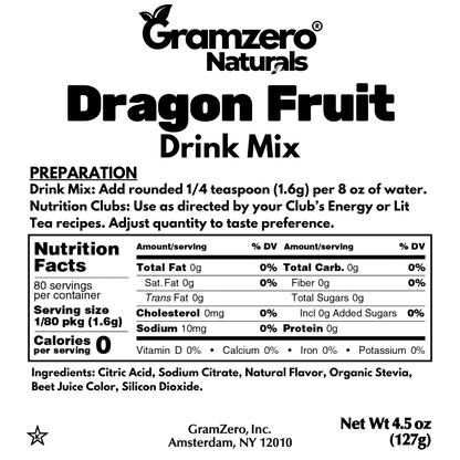 DRAGON FRUIT ALL NATURAL 2GO Sugar Free Drink Mix Sticks: 10 Pack - Great for Loaded Tea Kits