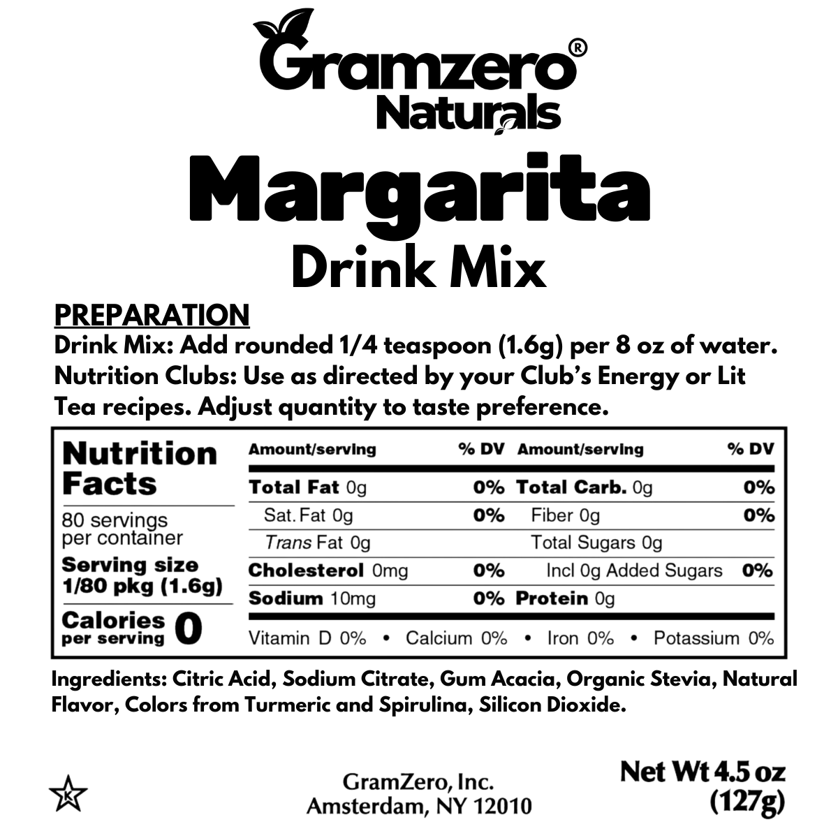 MARGARITA ALL NATURAL Sugar Free Drink Mix Stevia Sweetened 4.5oz
