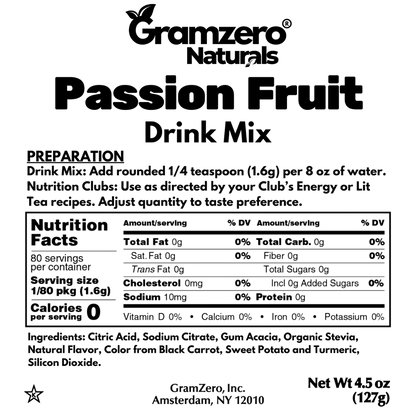 PASSION FRUIT ALL NATURAL Sugar Free Drink Mix Stevia Sweetened 4.5oz