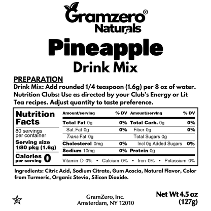 PINEAPPLE ALL NATURAL 2GO Sugar Free Drink Mix Sticks: 10 Pack - Great for Loaded Tea Kits