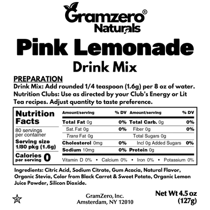 PINK LEMONADE ALL NATURAL Sugar Free Drink Mix Stevia Sweetened 4.5oz