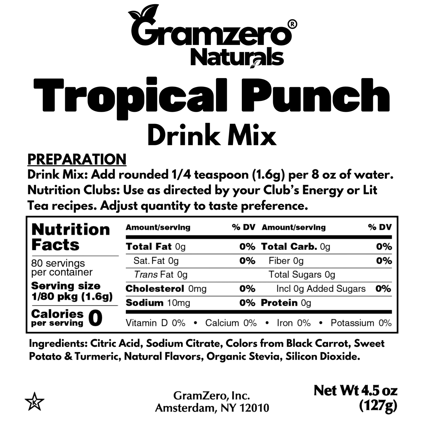 TROPICAL PUNCH ALL NATURAL 2GO Sugar Free Drink Mix Sticks: 10 Pack - Great for Loaded Tea Kits