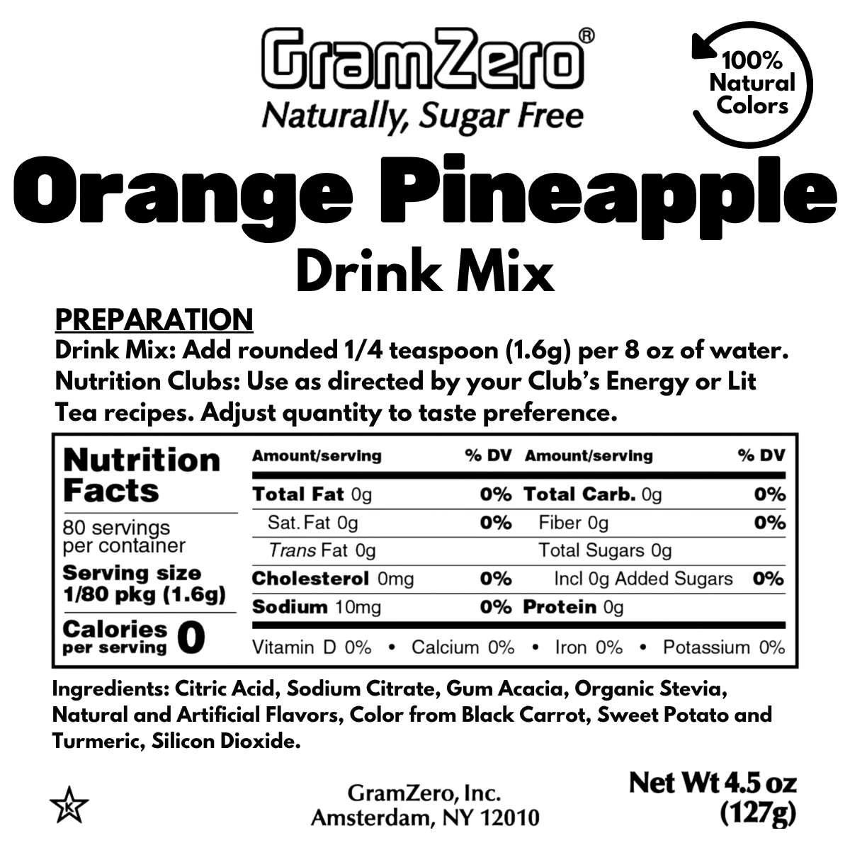ORANGE PINEAPPLE Zero Calorie Sugar Free Drink Mix with Natural Color, Stevia Sweetened, Great for Loaded Tea, 4.5 Oz