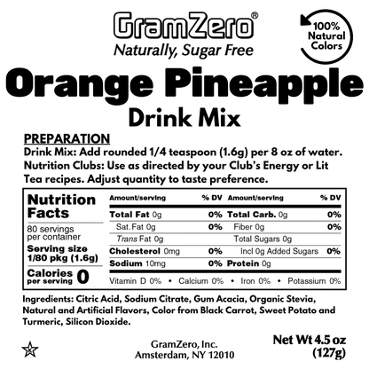 ORANGE PINEAPPLE Zero Calorie Sugar Free Drink Mix with Natural Color, Stevia Sweetened, Great for Loaded Tea, 4.5 Oz