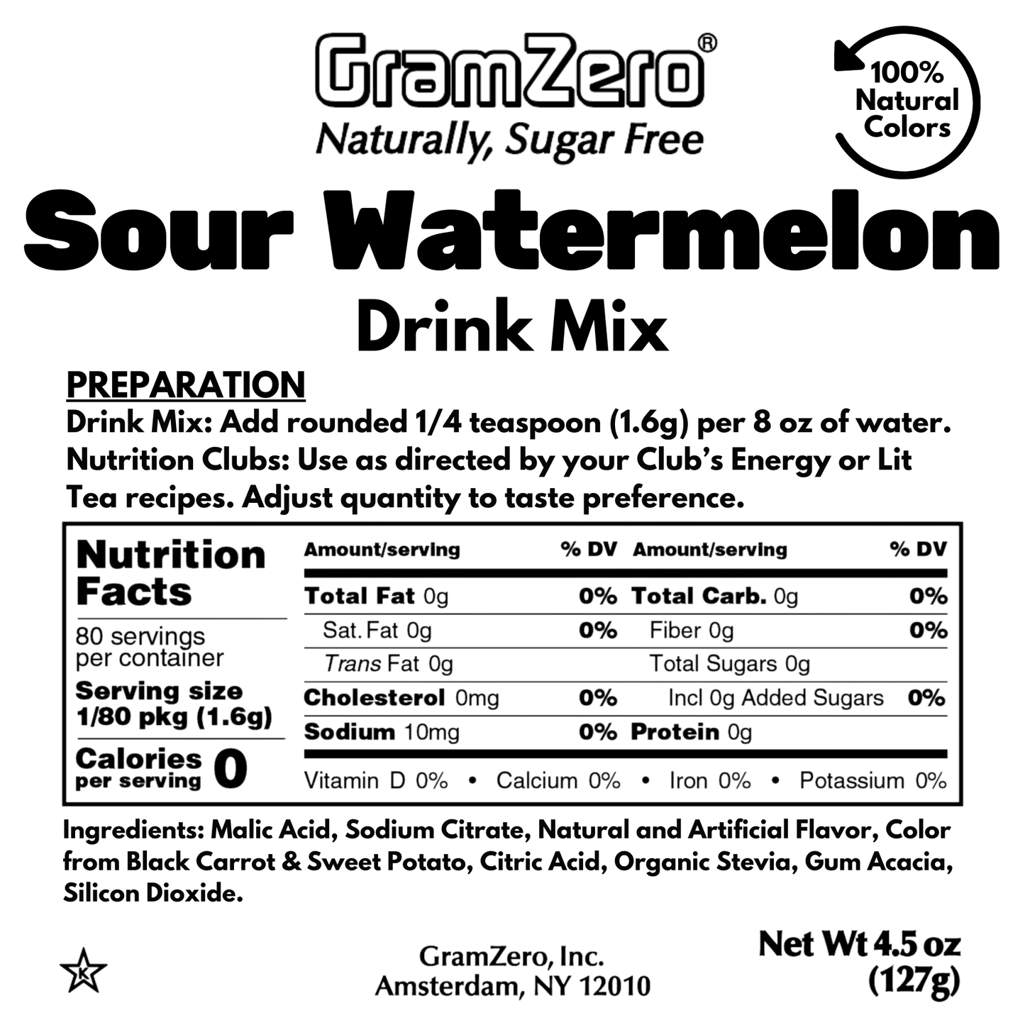SOUR WATERMELON Zero Calorie Sugar Free Drink Mix, Stevia Sweetened, Great for Loaded Tea, 4.5 Oz