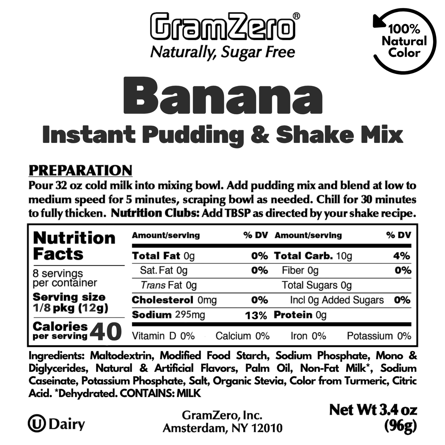 BANANA Sugar Free Pudding Mix, Stevia Sweetened, Great For Nutrition Club Shakes, 3.4 Oz