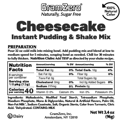 CHEESECAKE Sugar Free Pudding Mix, Stevia Sweetened, Great For Nutrition Club Shakes, 3.4 Oz
