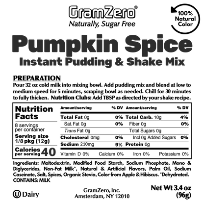 PUMPKIN SPICE Sugar Free Pudding Mix, Stevia Sweetened, Great For Nutrition Club Shakes, 3.4 Oz