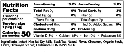 CHAI TEA LATTE 5-PACK: 16g Single Serve Instant Dissolve Hot Beverage Mix ~ Stevia Sweetened Only