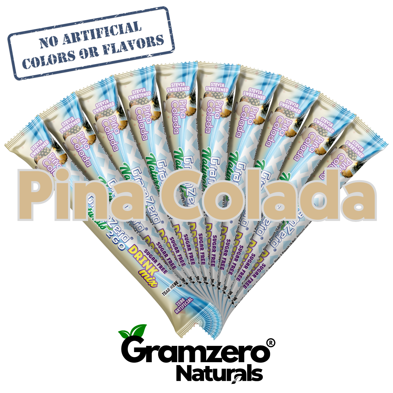 PINA COLADA ALL NATURAL 2GO Sugar Free Drink Mix Sticks: 10 Pack - Great for Loaded Tea Kits
