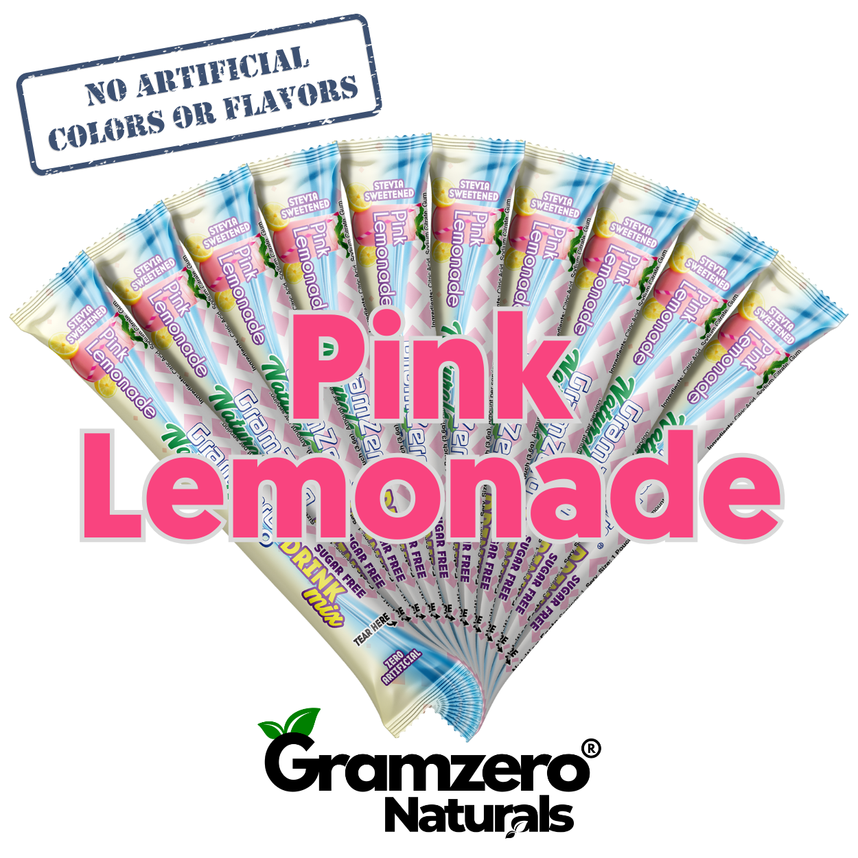 PINK LEMONADE ALL NATURAL 2GO Sugar Free Drink Mix Sticks: 10 Pack - Great for Loaded Tea Kits