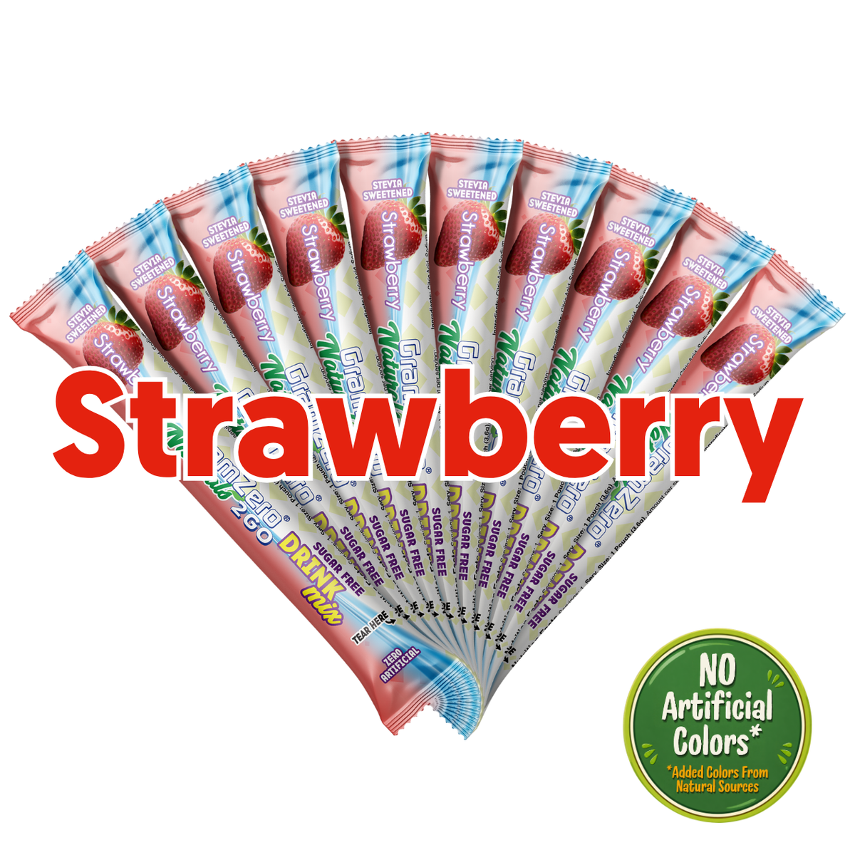 STRAWBERRY 2GO Sticks - Sugar Free Drink Mix with Natural Colors and Flavors: 10 Pack - Great for Loaded Tea Kits